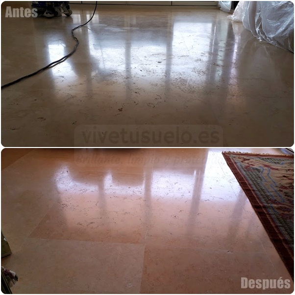Antes y después Envejecido de suelo de mármol